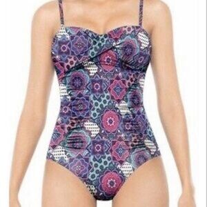Love Your Assets By Spanx Floral Print Ruched One Piece Swimsuit Size L Slimming